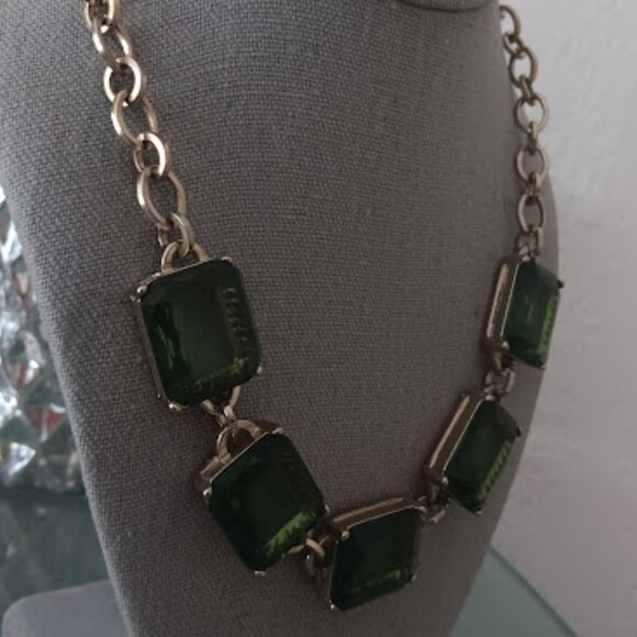 LEE By LEE ANGEL 12KT GP By The Sea Gold Emerald Green Cube Necklace - Picture 2 of 5